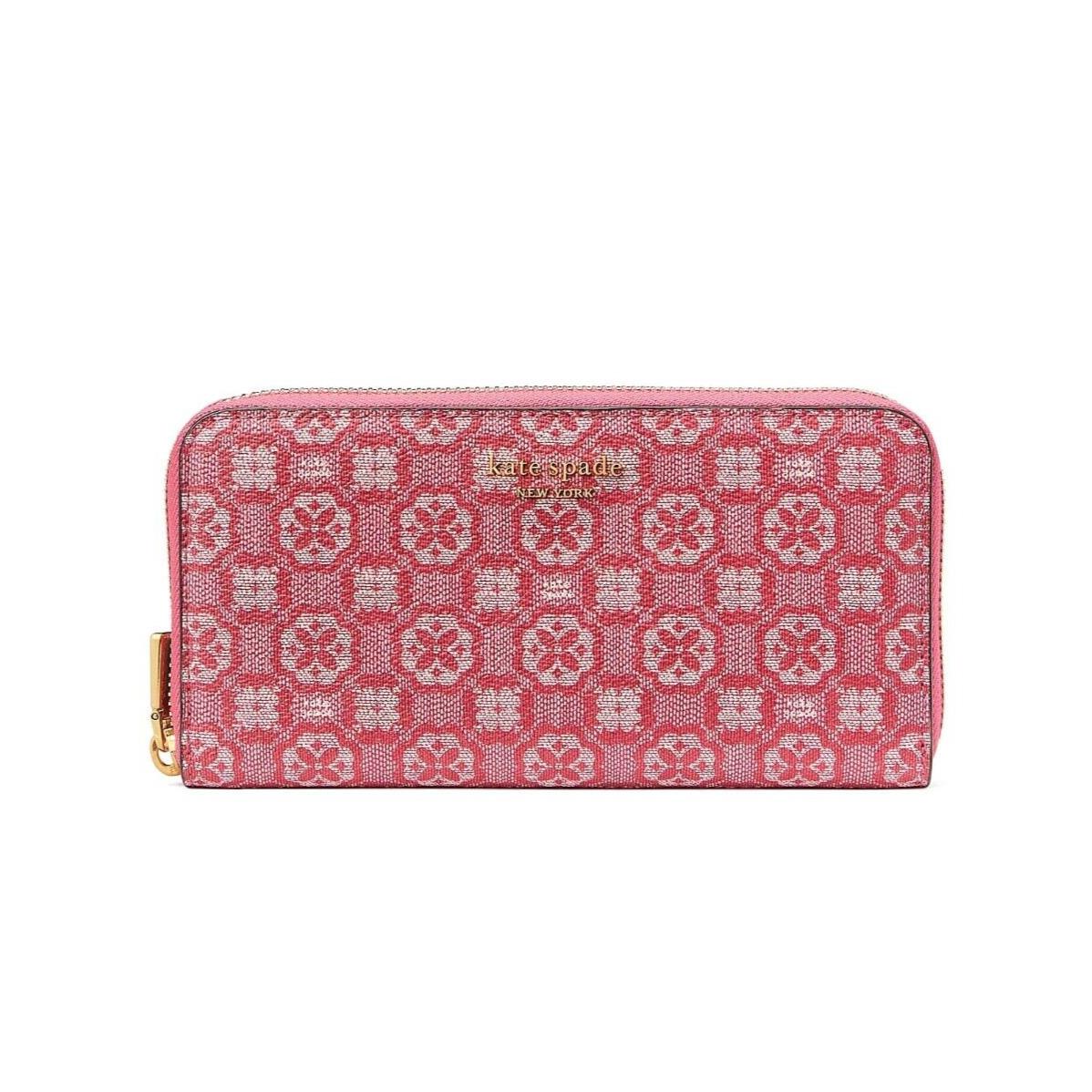 Kate Spade Spade Flower Monogram Zip Around Continental Wallet Red K8937