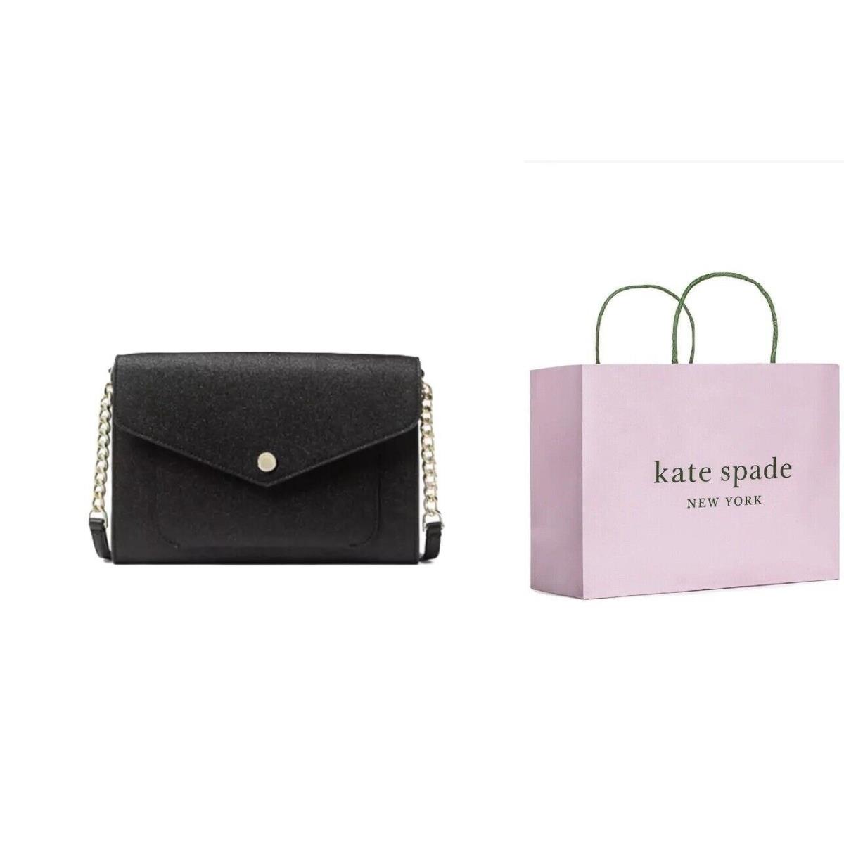 Kate Spade Tinsel Flap Crossbody Bag Black Glitter Interior Credit Card Slots