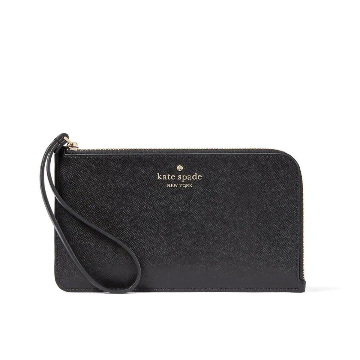 Kate Spade Lucy Saffiano Leather Medium L-zip Wristlet Wallet Black KD546