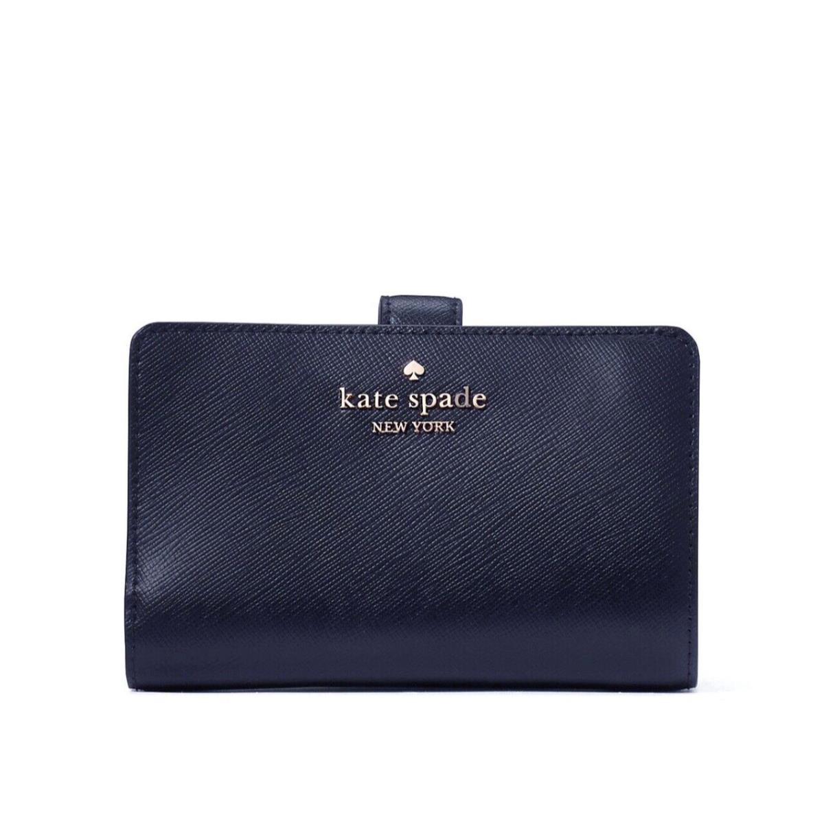 Kate Spade Madison Medium Compact Bifold Leather Wallet Parisian Navy Blue KC580