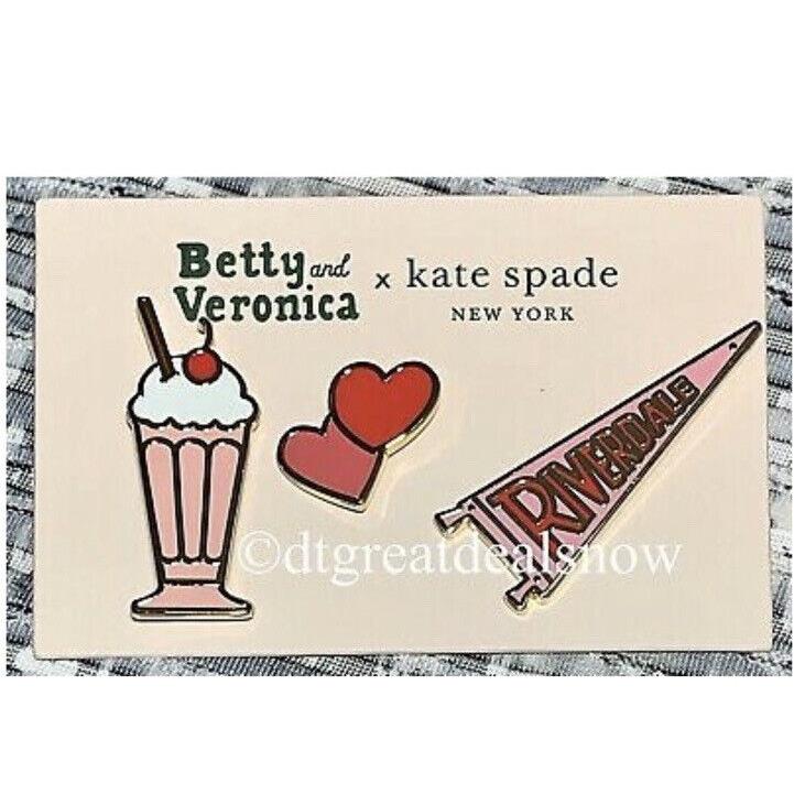 New Kate Spade Archie Comics Betty and Veronica Enamel 3 Pin Set