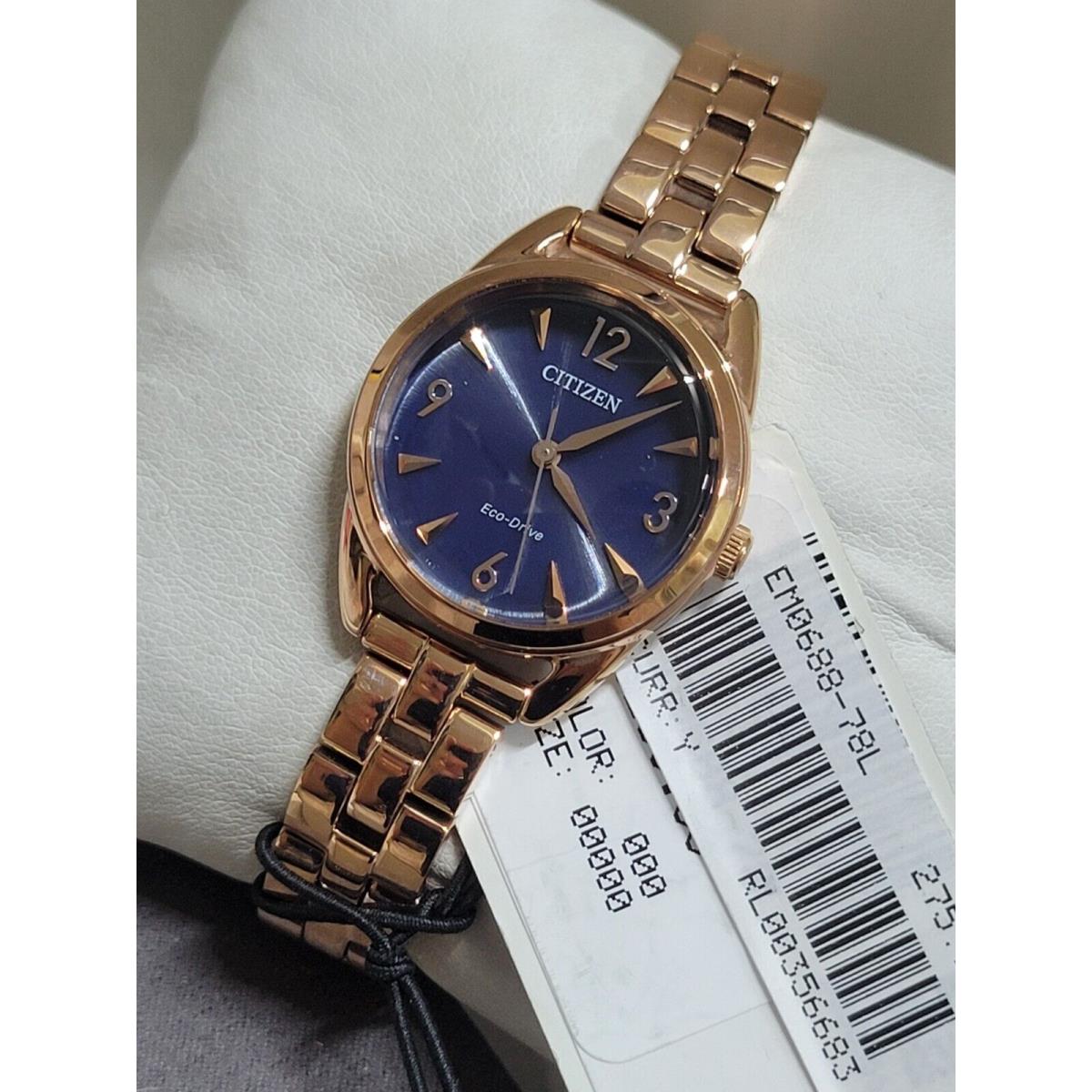 Citizen Eco-drive Women`s Blue Dial Rose Gold Band 27mm EM0688-78L