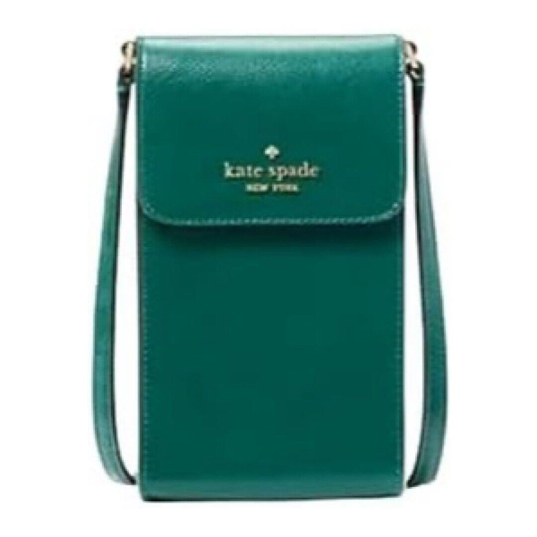 New Kate Spade Madison North South Flap Phone Leather Crossbody Deep Jade