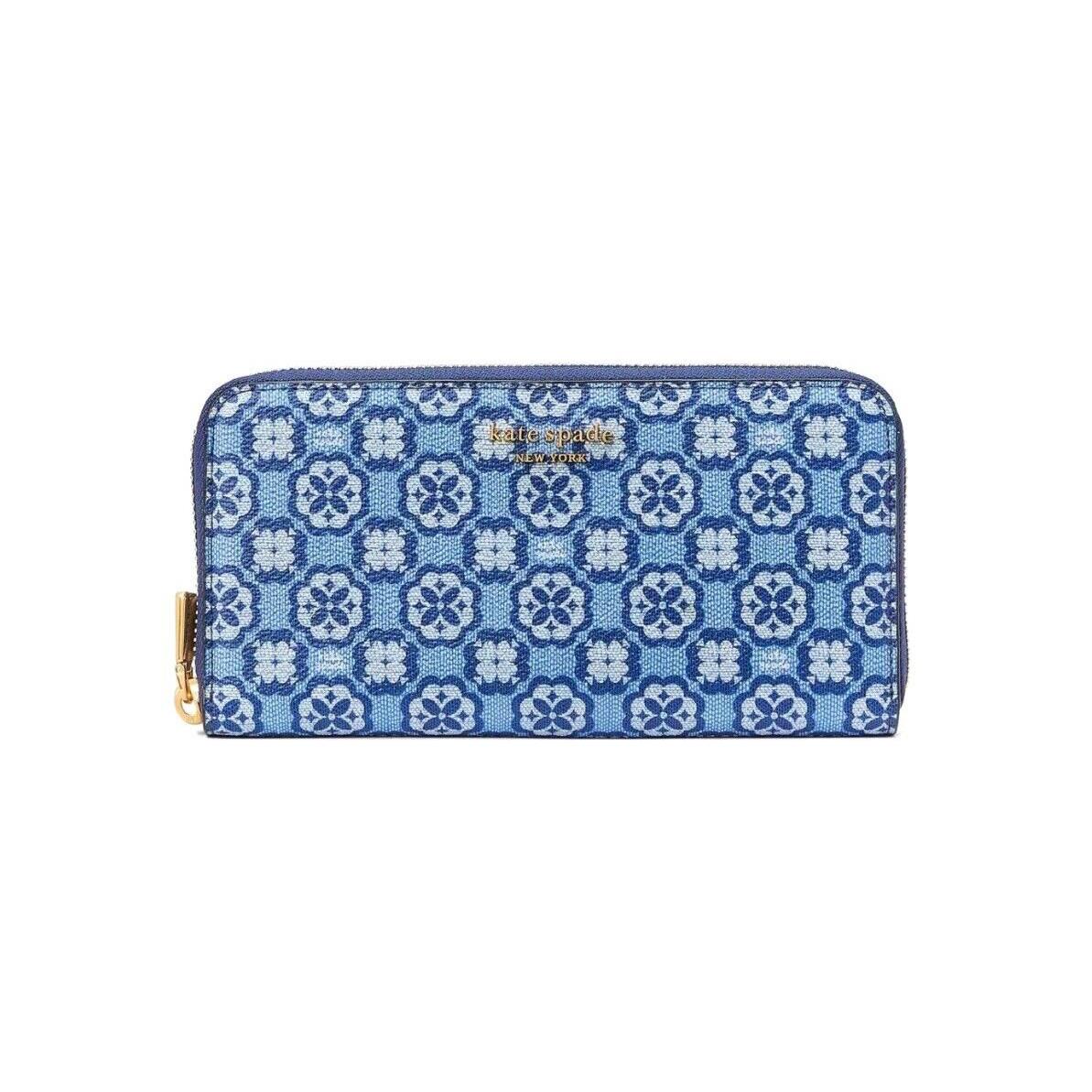 Kate Spade Spade Flower Monogram Zip Around Continental Wallet Blue K8937