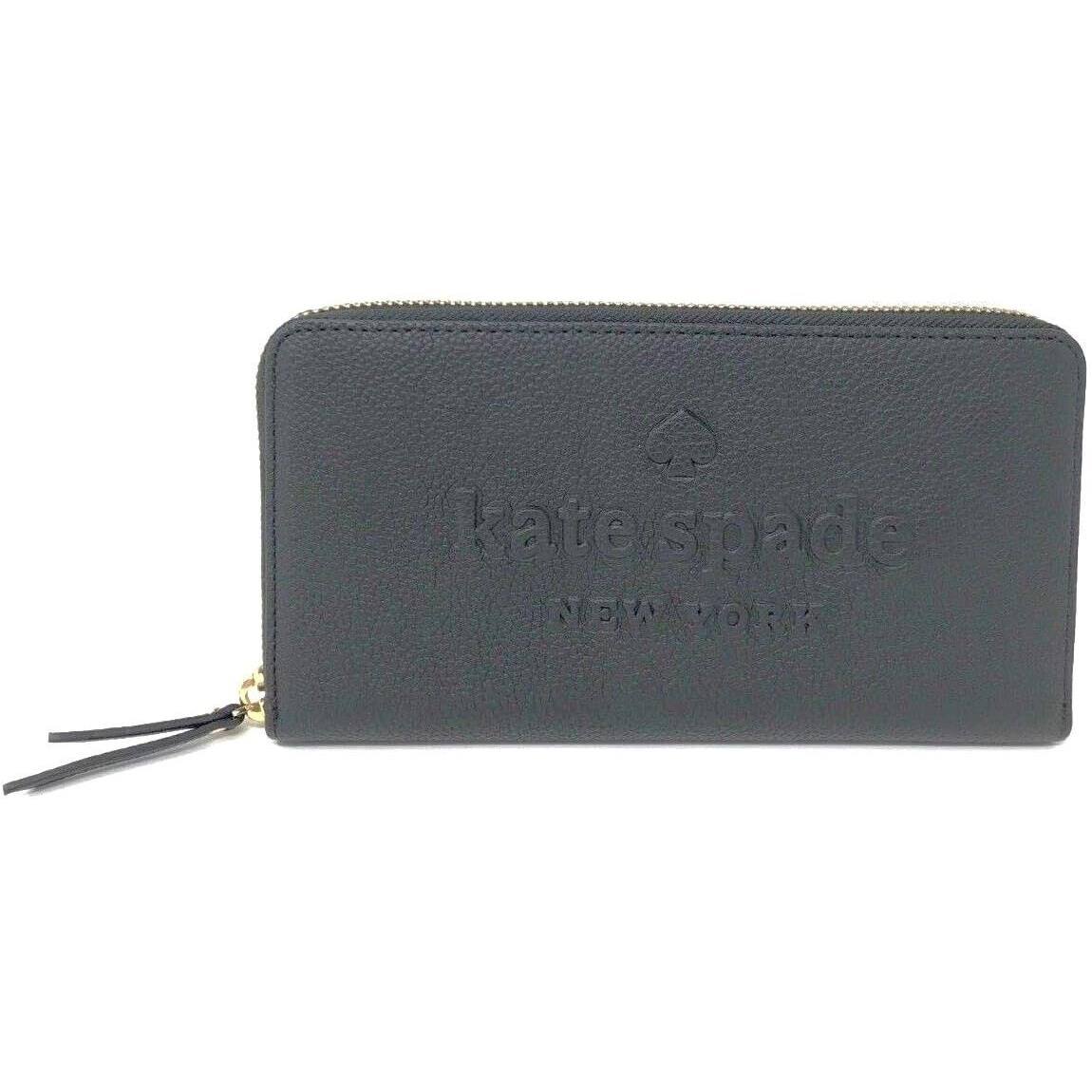 Kate Spade Neda Larchmont Avenue Pebble Leather Embossed Logo Black Wallet