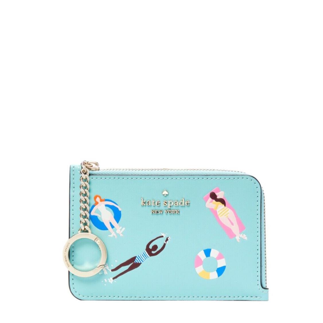 Kate Spade Pool Float Medium L-zip Card Holder with Key Ring Poolside K7200