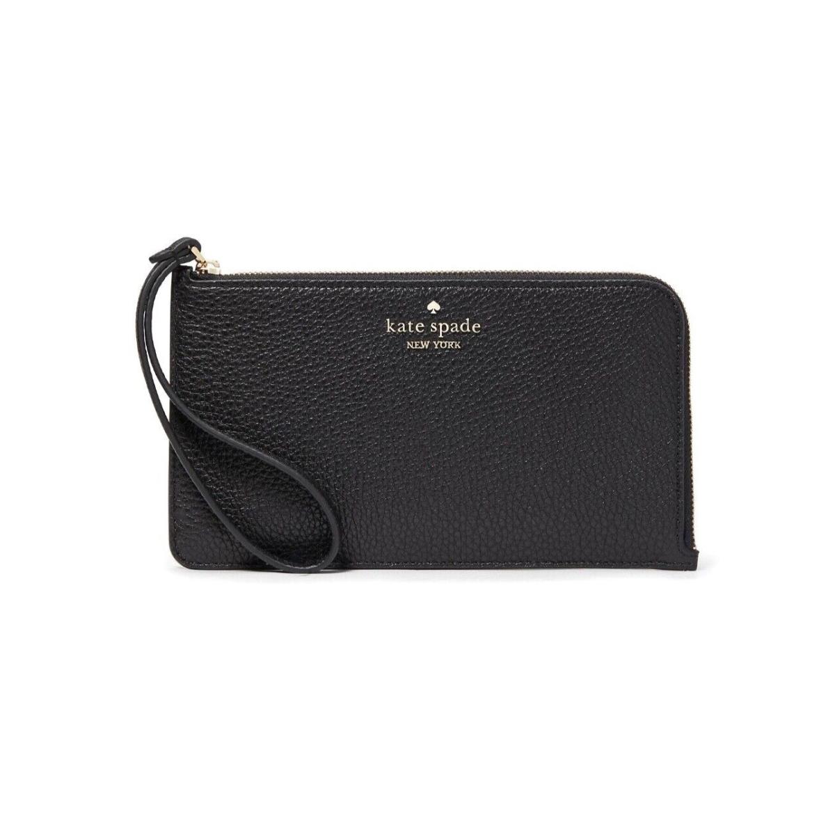 Kate Spade Lucy Pebbled Leather Medium L-zip Wristlet Wallet Black KE574