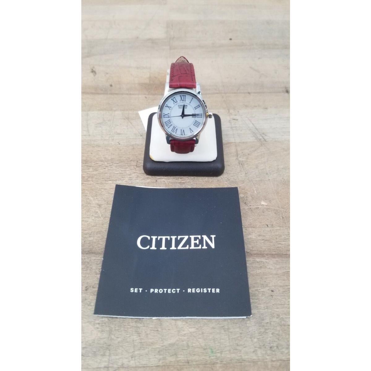 Citizens Women`s 31mm Eco-drive Watch Red Leather Strap - EW-1568-21A