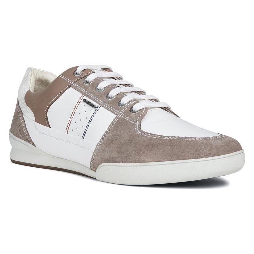 Geox Men`s Kristoff Nappa Suede Leather Sneaker White/smoke Grey Size EU 45