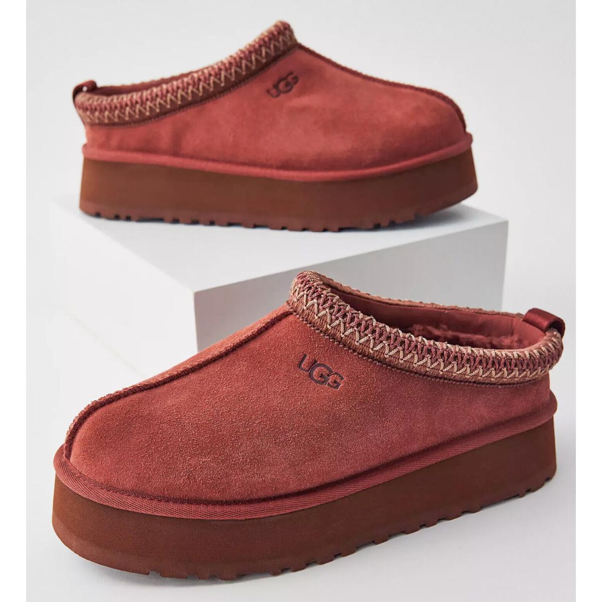 Women`s Shoes Ugg Brand Braid Tazz Platform Slippers 1122553 Red Jasper