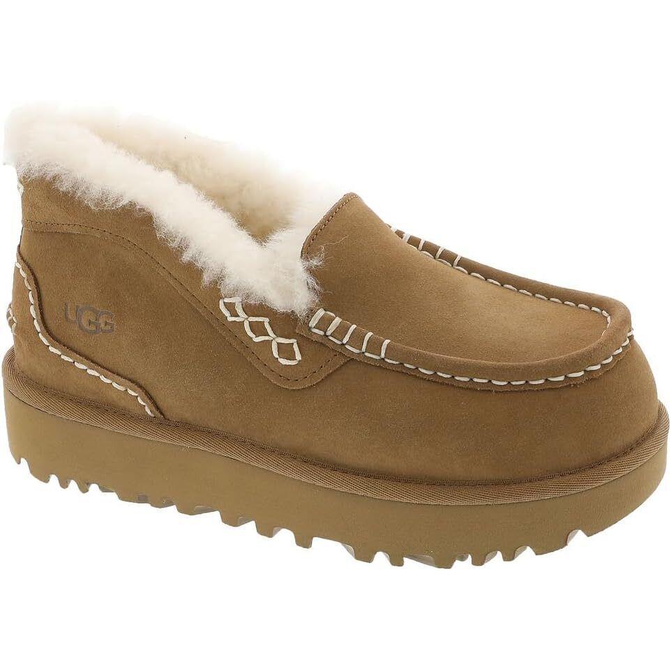 Women`s Shoes Ugg Ansley Parc Suede Platform Moccasins 1158250 Chestnut