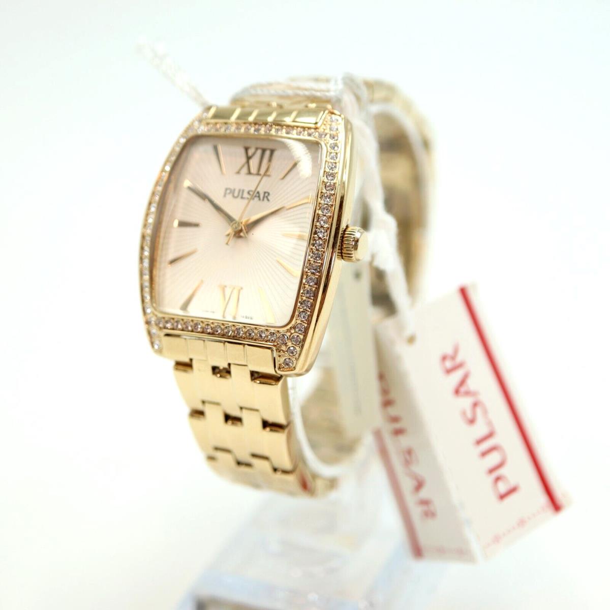 Pulsar Gold Tone Womens Watch Swarovski Crystal Bezel V121-X055 Battery