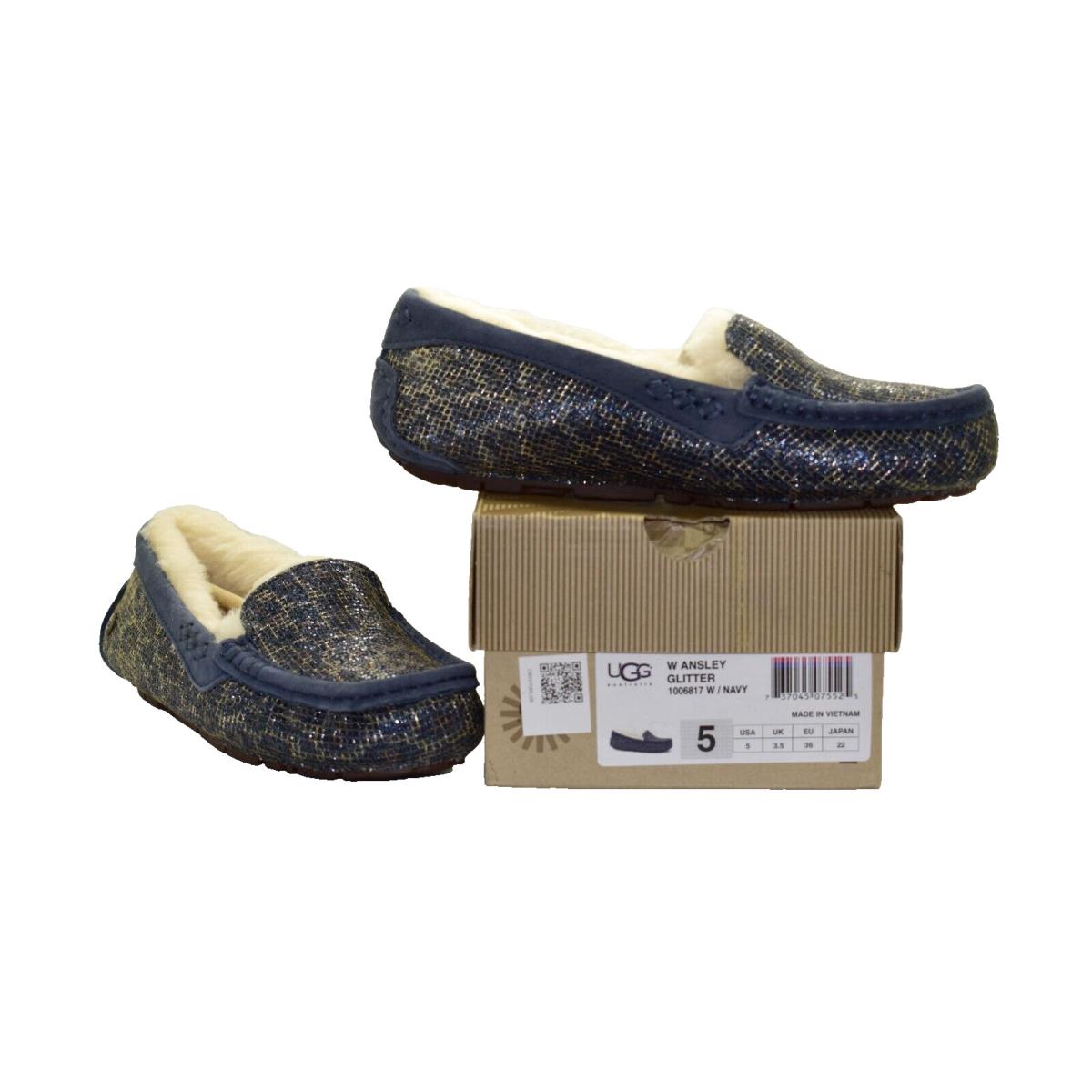 B2 Ugg Womens Ansley Glitter Navy Slippers Shoes Size 5