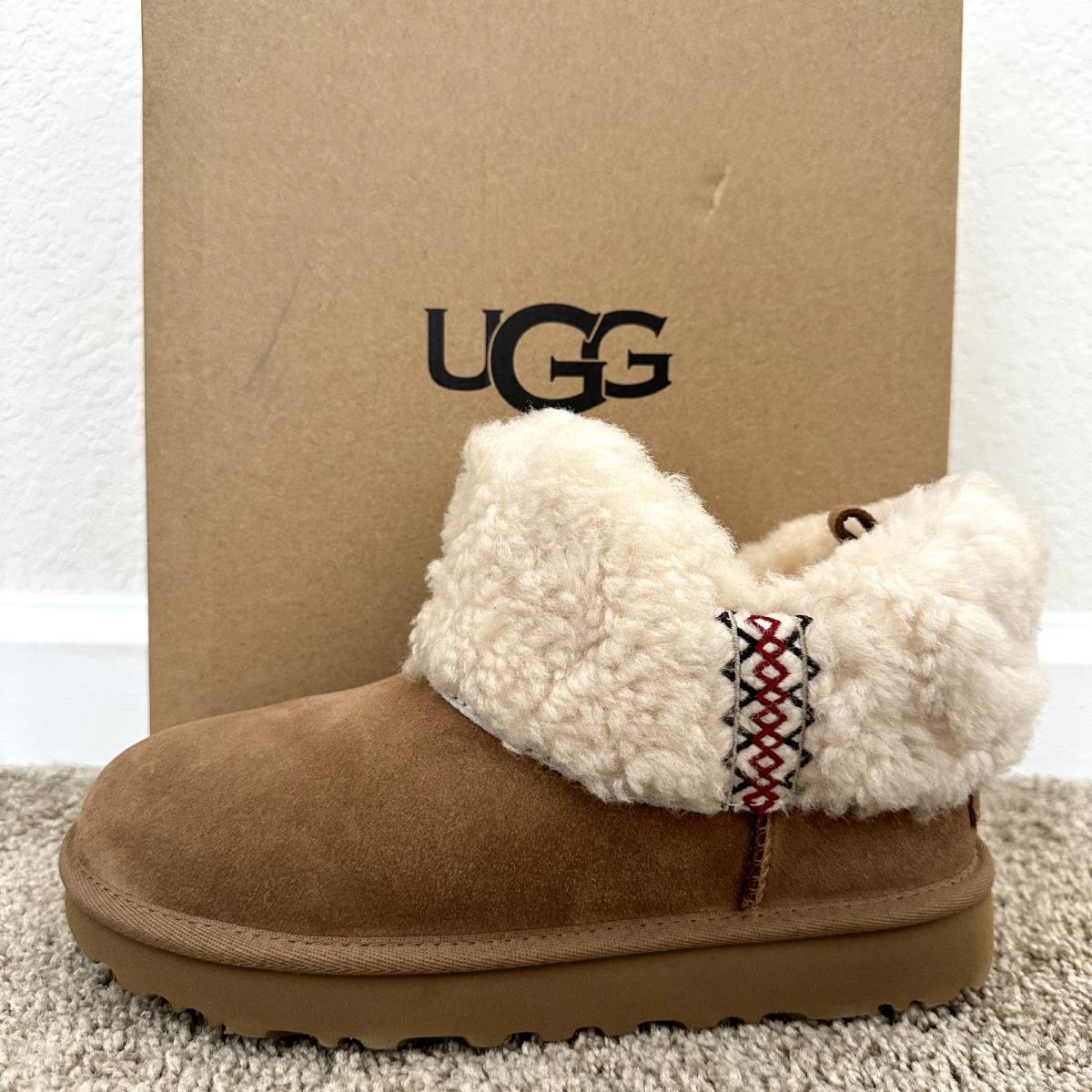 Ugg Classic Ultra Mini Braid Women`s 6 Shoes Brown Suede Booties Boots