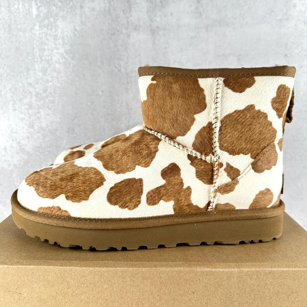 Ugg Classic Mini Cow Print Women`s 6 Shoes Brown Calf Hair Ankle Boots