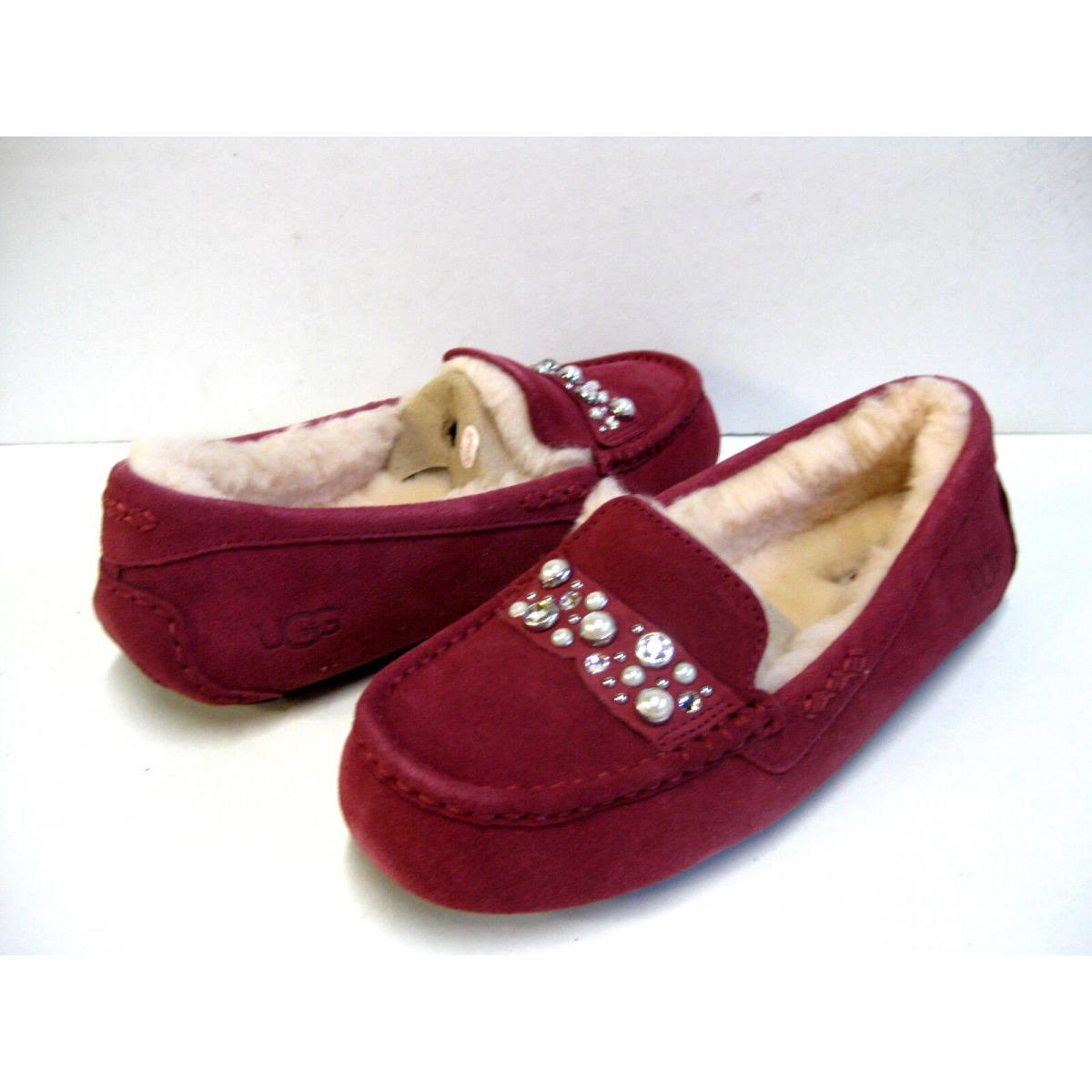 Ugg Ansley Bow Brilliant Women Slipper Suede Garnet US 12 /uk 10.5 /eu 43