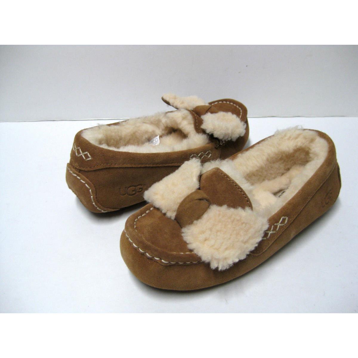 Ugg Ansley Fur Bow Women Slipper Suede Chestnut US 6 /uk 4.5 /eu 37 /jp 23