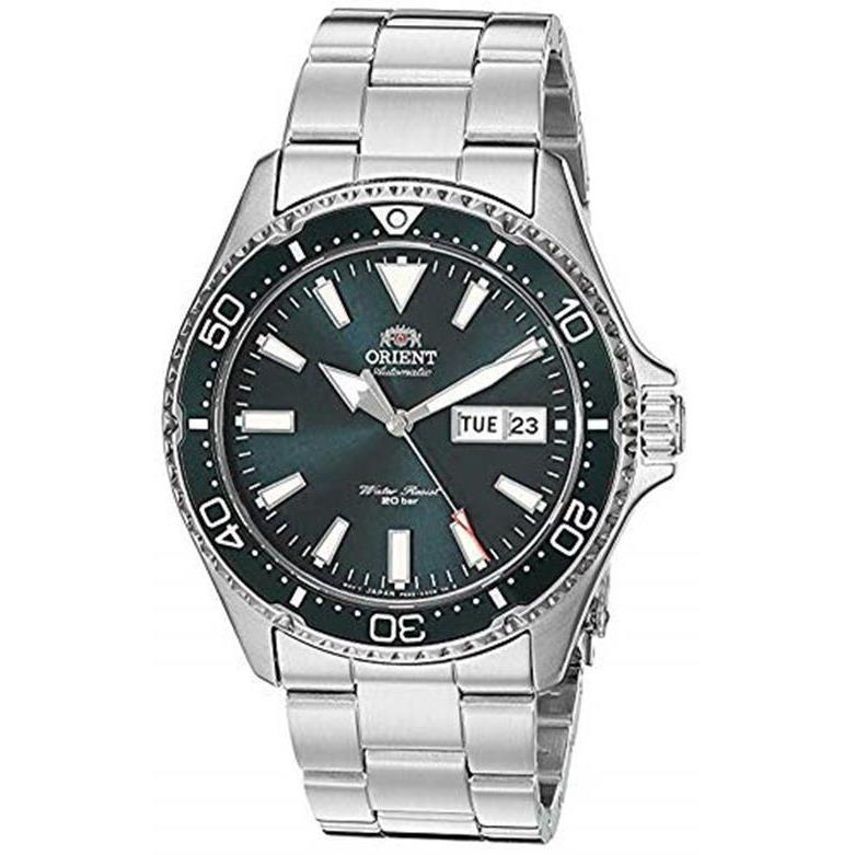 Orient Men`s Kamasu Automatic Diving Watch with Sapphire Assorted Colors green - metal bracelet