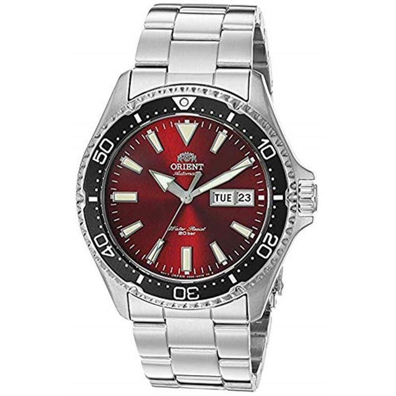 Orient Men`s Kamasu Automatic Diving Watch with Sapphire Assorted Colors red - metal bracelet