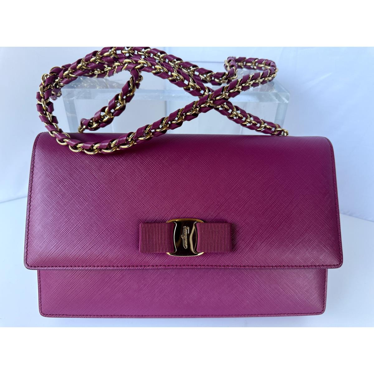 Salvatore Ferragamo Ginny Bag Saffiano Clutch Crossbody Sangria