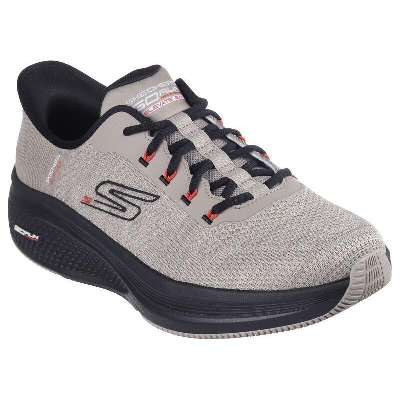 Mens Skechers Silp-ins: GO Run Elevate 2.0 Taupe Black Knit Shoes - Beige