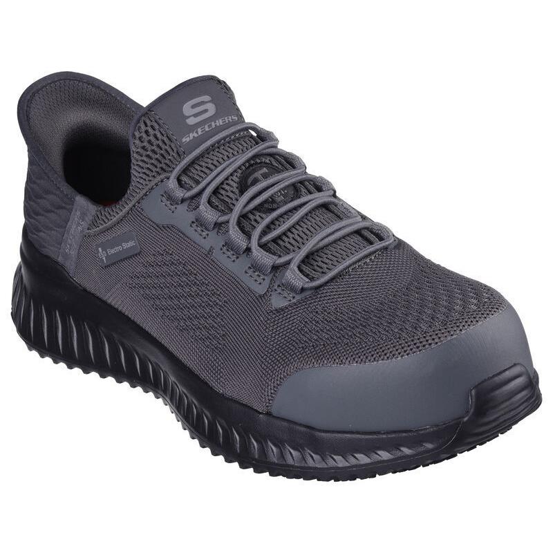 Mens Skechers Slip-ins Work: Tilido - Troxin Esd Charcoal Black Knit Shoes - Black