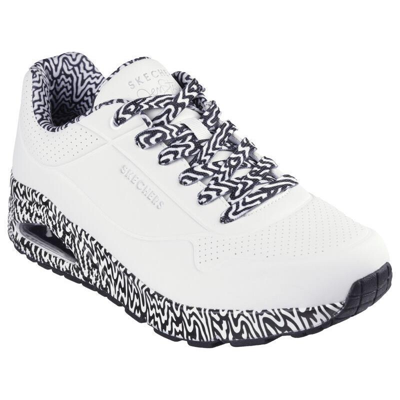 Mens Skechers Jen Stark Uno - Stark Mini Drip White Black Durabuck Shoes - White