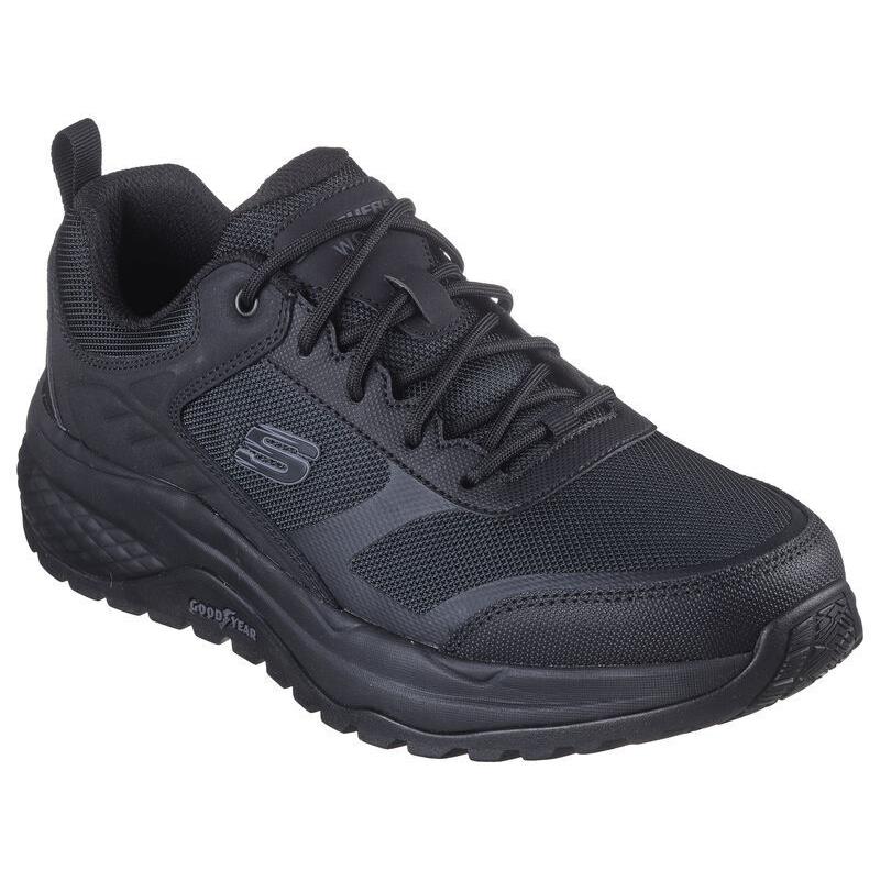 Mens Skechers Street Treader Black Leather Work Shoes - Black