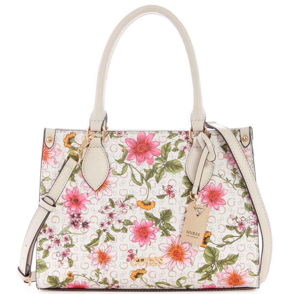 Guess Women`s Pink Floral Print Charm Satchel Handbag Purse Crossbody