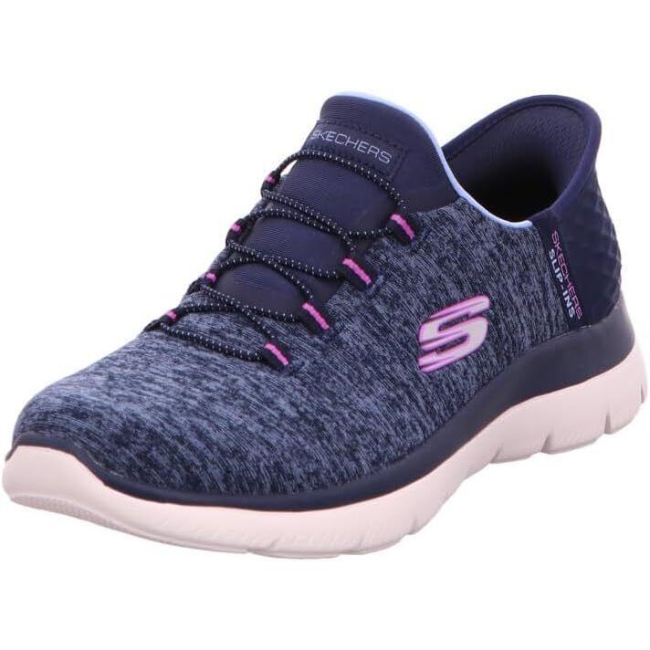 Skechers Women`s Hands Free Slip Ins Summits Dazzling Haze Sneaker Navy - Navy Purple