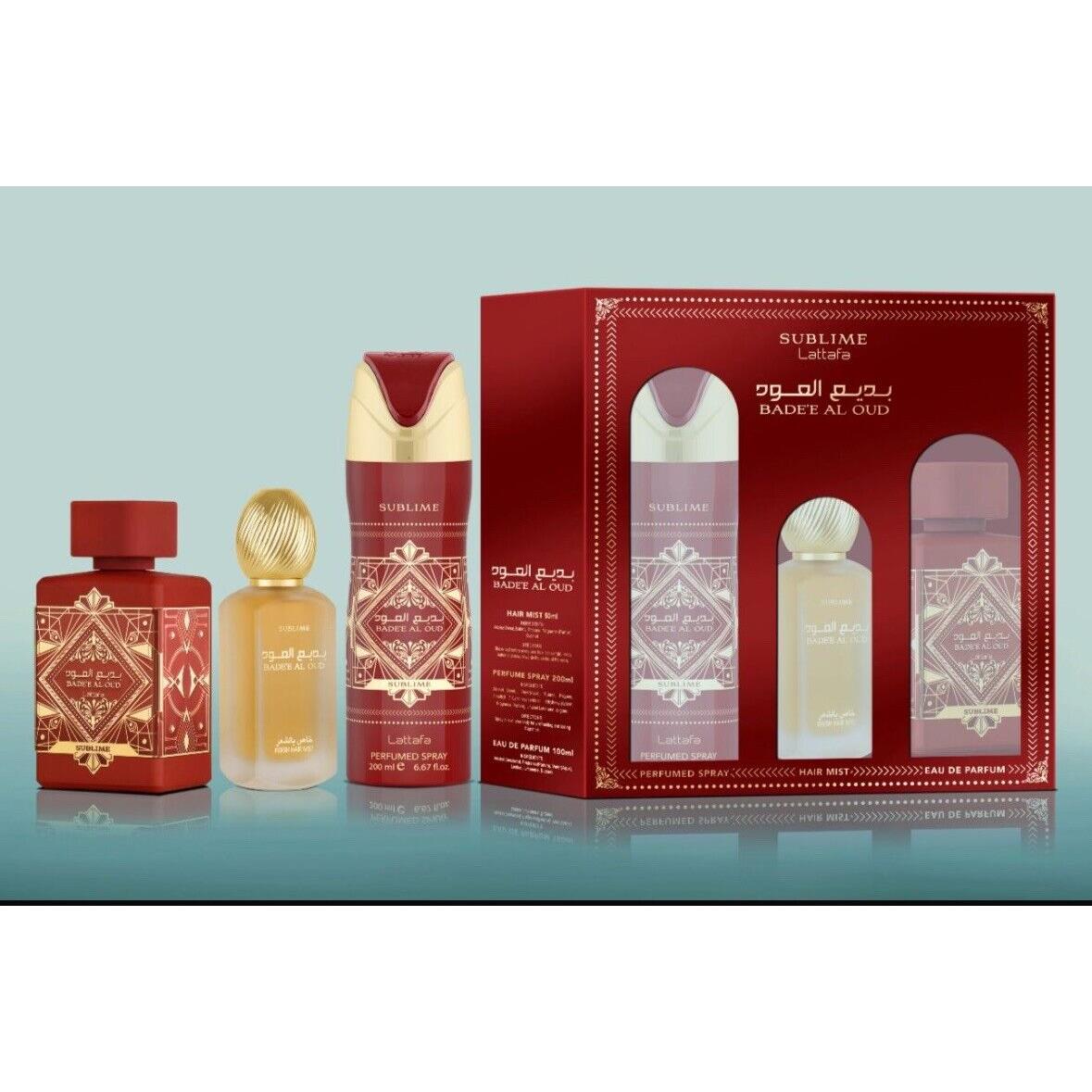 Lattafa Bade e Sublime 3pc Set: 3.4oz Edp Spray + 1.7oz Hair Mist + 6.7oz Body