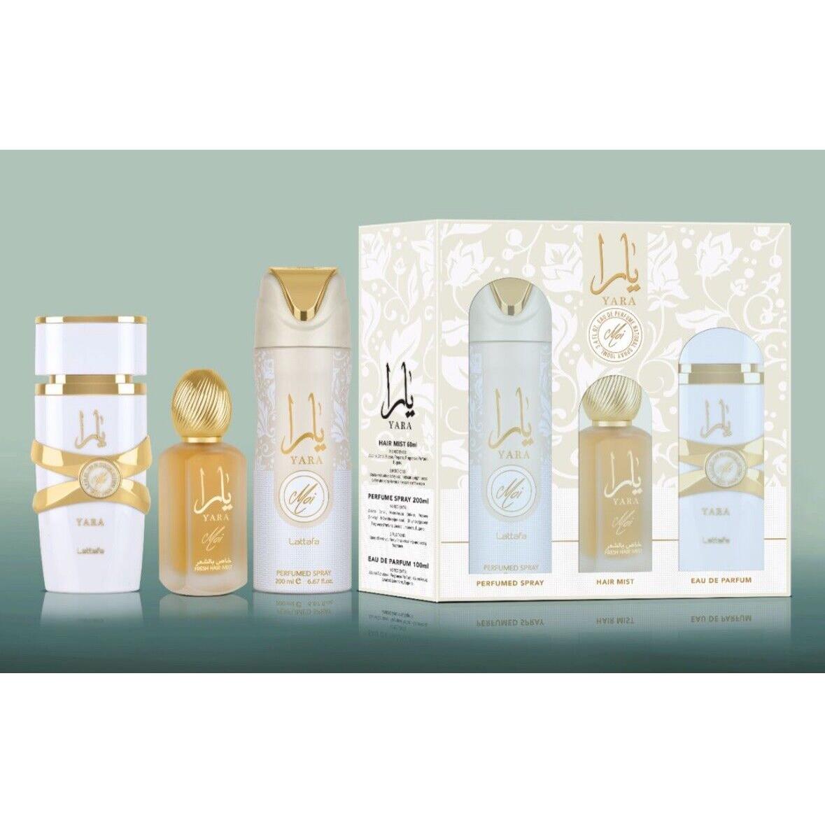 Lattafa Yara Moi Collection Gift Set: 3.4 Edp + 50 ML Hair Mist + 200 ML Body Spray