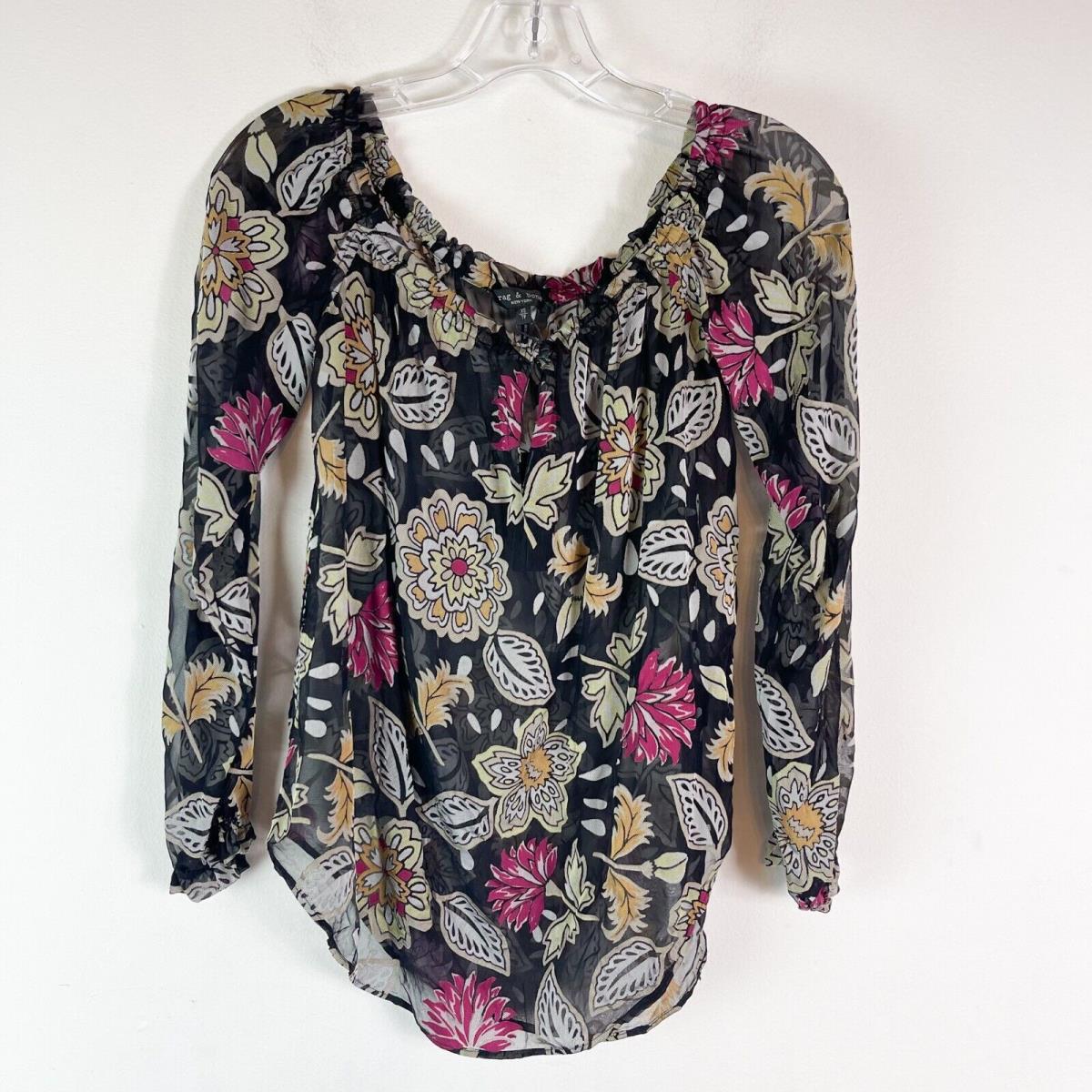 Rag Bone Women`s Sierra Floral Off Shoulder Top Black Size XS