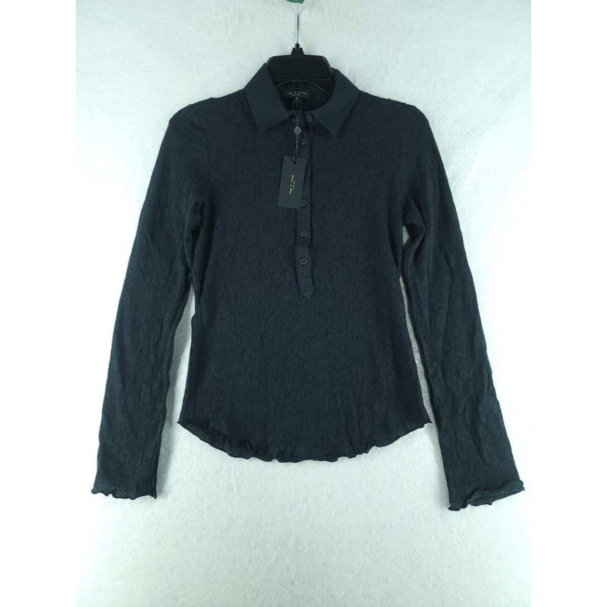 Rag Bone Gemma Jacqurd Polo Top - Black Size Small Petite