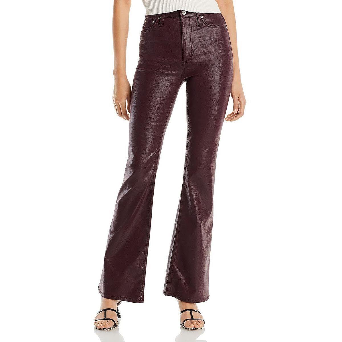 Rag Bone Womens Casey Flare Coated High-waist Jeans Burgundy Size 28