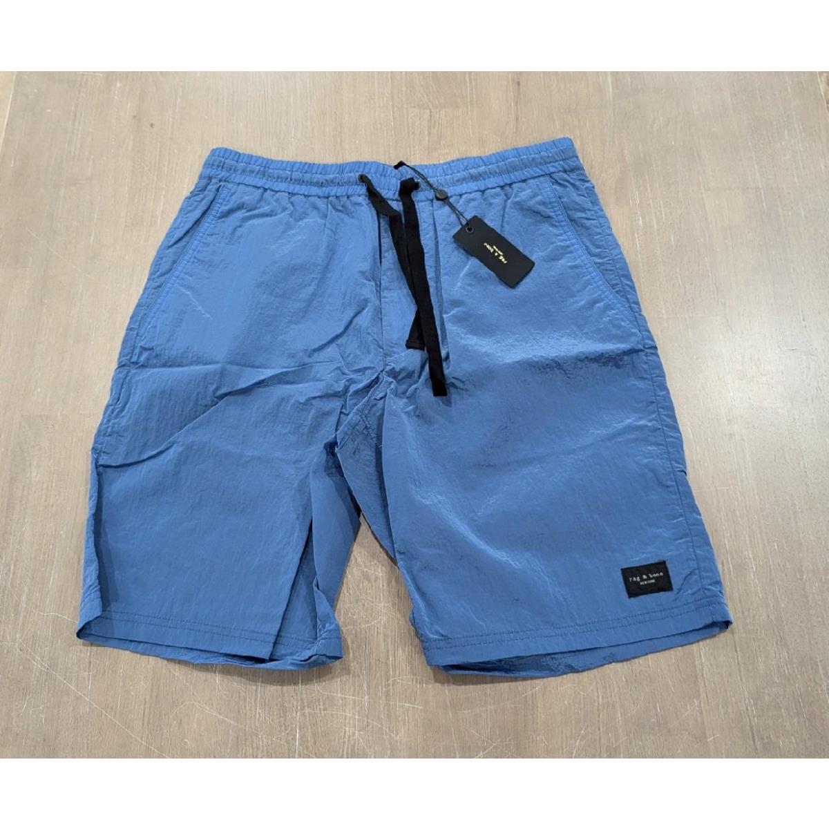 Mens Rag Bone Barton Crinkled Nylon Shorts Blue 2XL