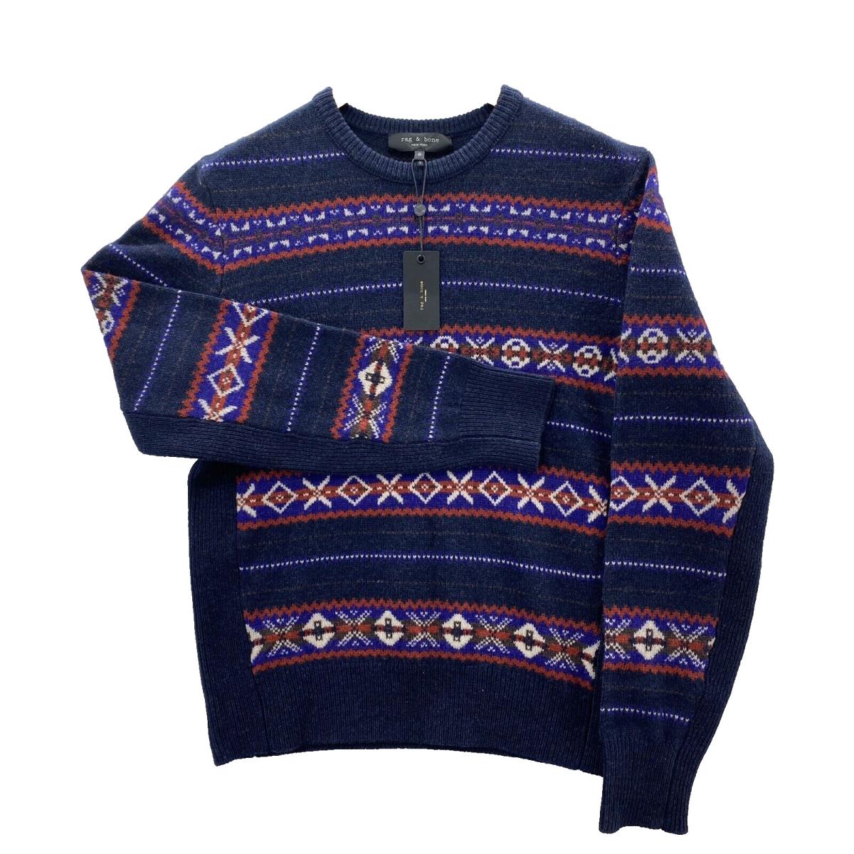 Rag Bone Wesley Fair Isle Wool Crewneck Pullover Sweater Men Large Multicolor