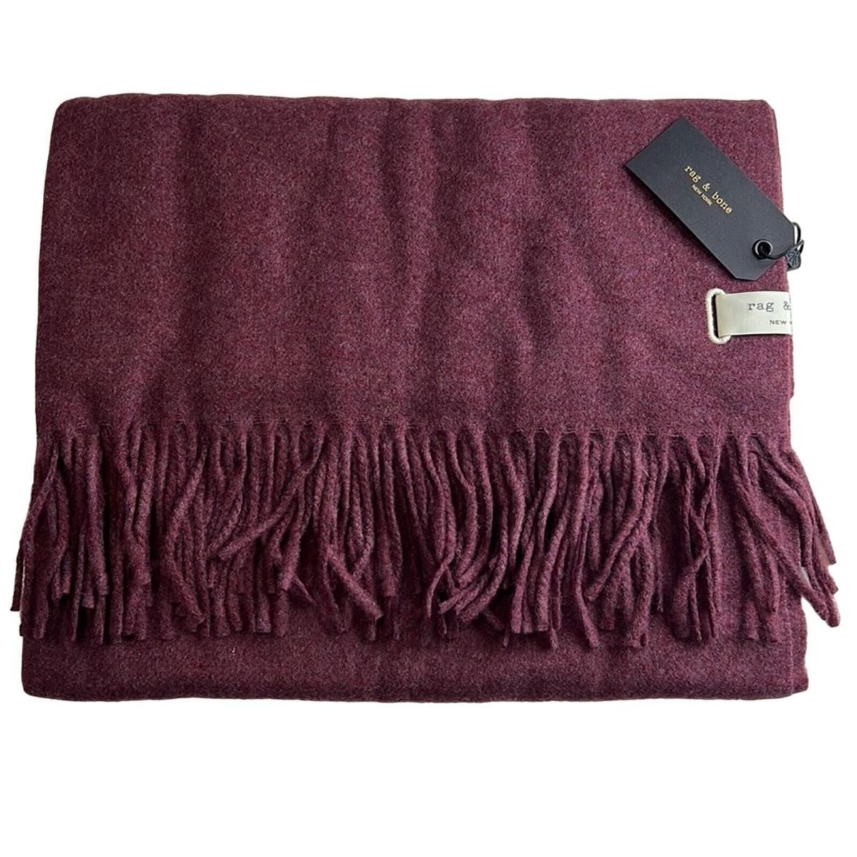 Rag Bone Classic Wool Scarf w/ Fringe Details Deep Maroon Purple