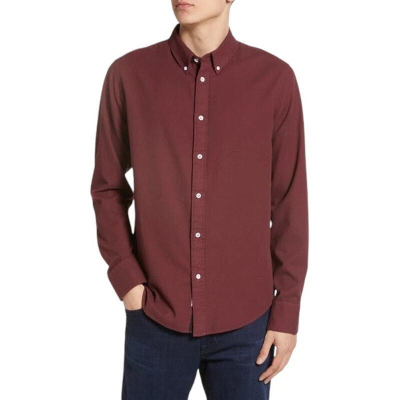 Rag Bone Fit 2 Dobby Tomlin Poplin LS Button Shirt Burgundy Red Size S