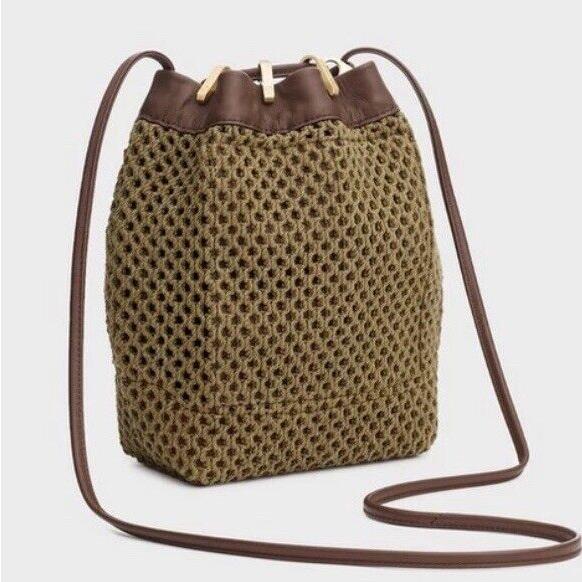 Rag Bone Summer Dayton Drawstring Bag Metal Detailing Unlined Safari Khaki Net