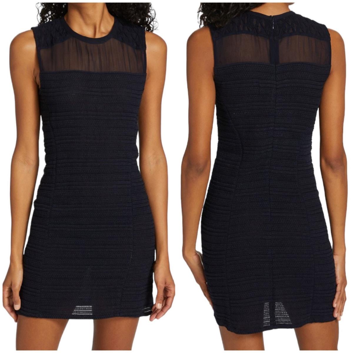 Rag Bone Thalia Embroidered Mini Dress Size 6 Dark Blue Sheer Mesh