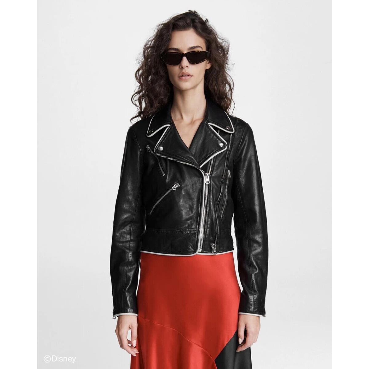 295 Rag Bone Cruella Leather Moto Jacket In Black Size:small