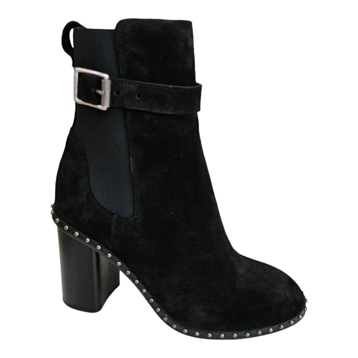 Rag Bone Romi Studded Black Suede Chelsea Boots Buckle Women`s Size 8