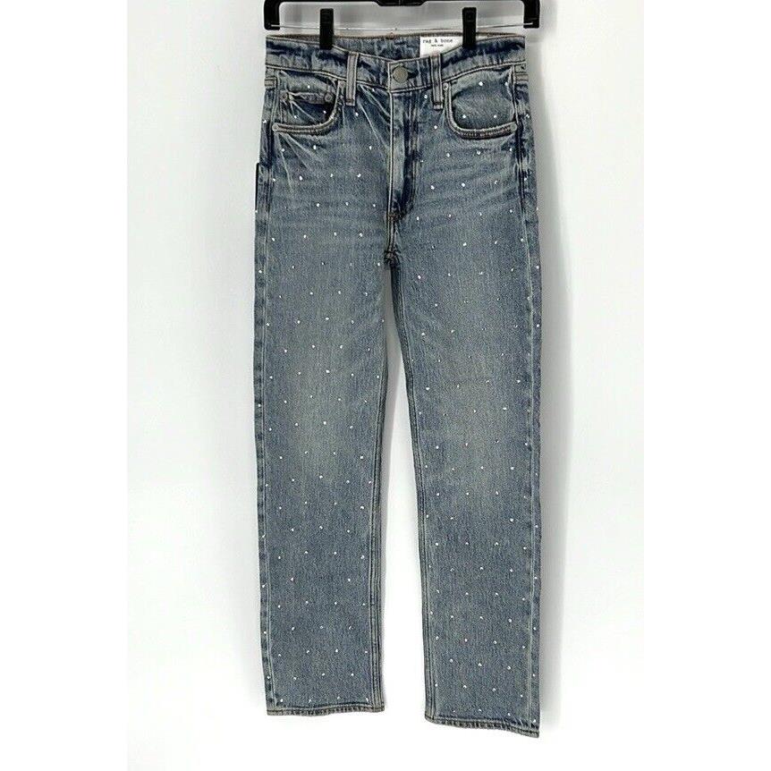 Rag Bone Women s Harlow Mid Rise Straight Jeans 23 Embellished Medium Wash