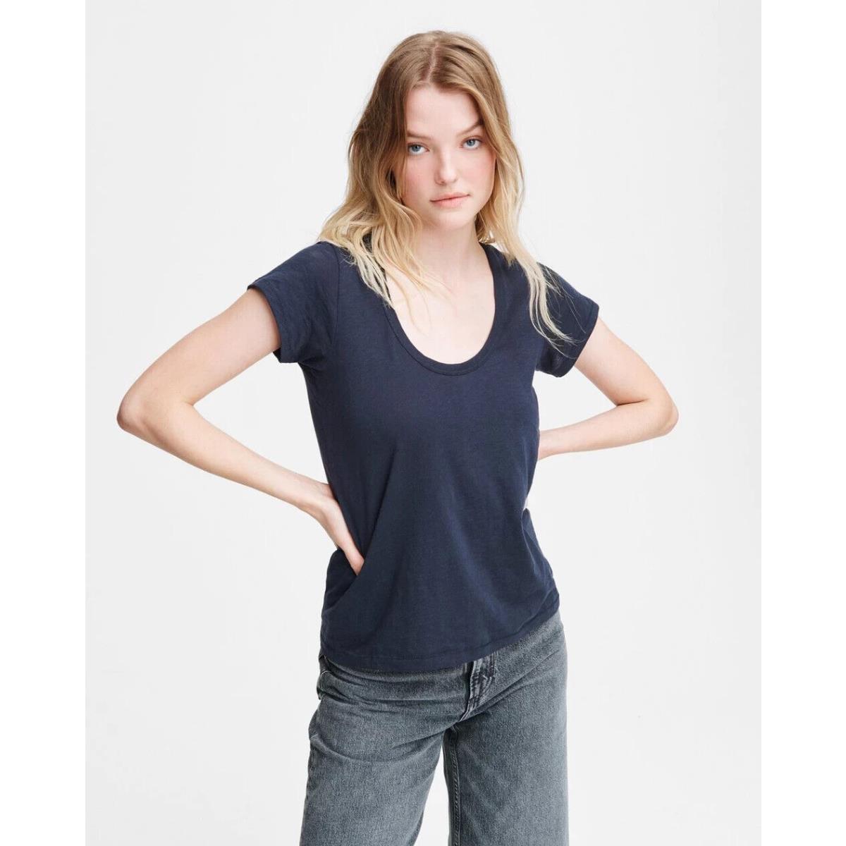Rag Bone The Slub U Neck Tee In Night Blue Size: X-large