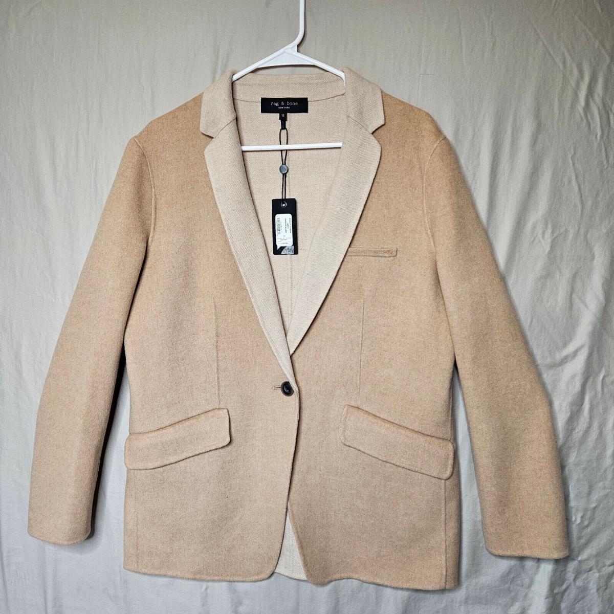 Rag Bone Margot Camel Wool Blazer Womens 10 Beige Jacket 1 Button Collared