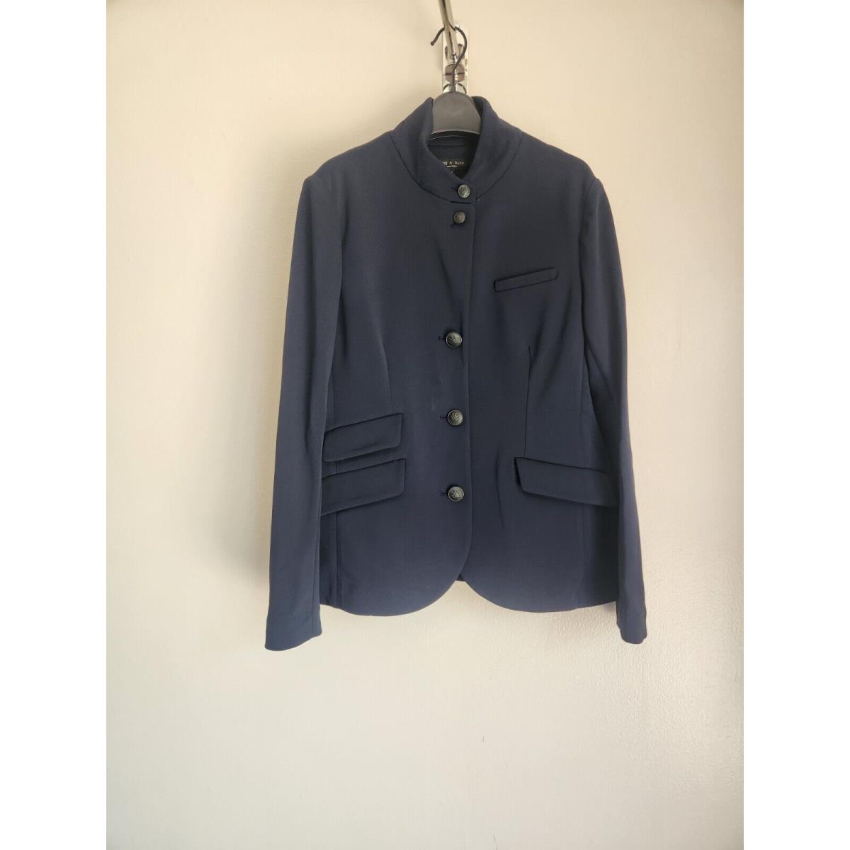 Rag Bone Slade Ponte Blazer Size 8 Navy Polyamide 3E406