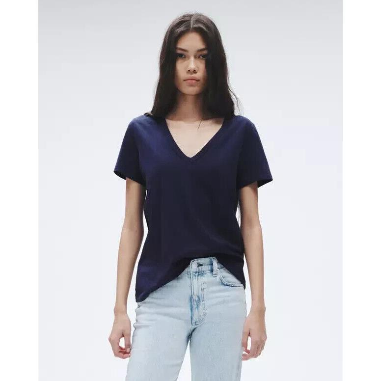 Rag Bone The Slub Vee In Night Blue Size: Xx-small