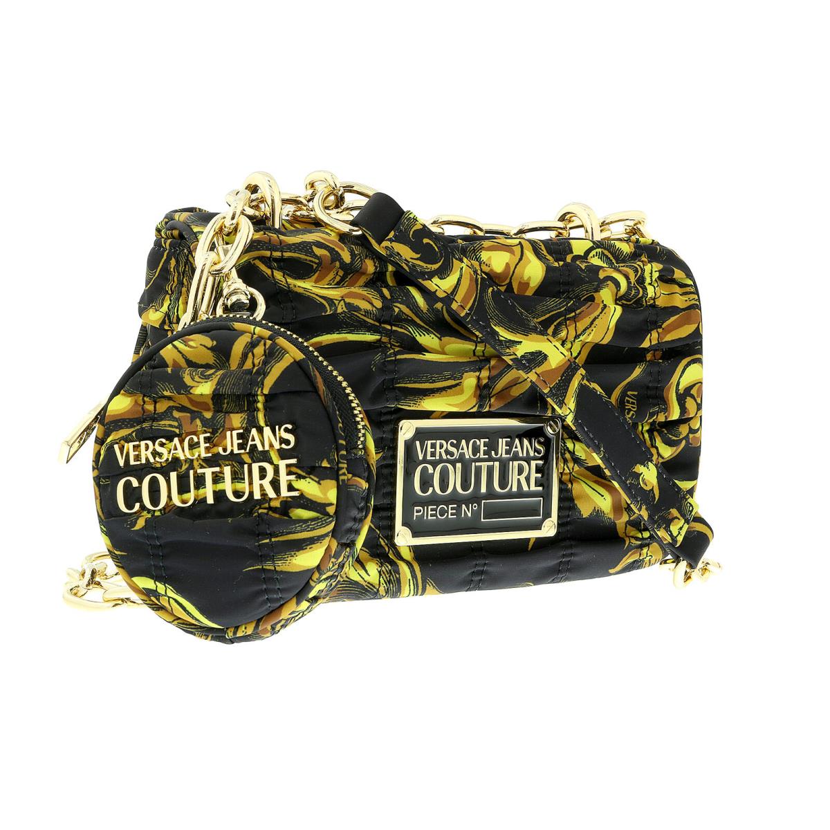 Versace Jeans Couture Black/gold Medium Ruched Nylon Shoulder Bag with Co