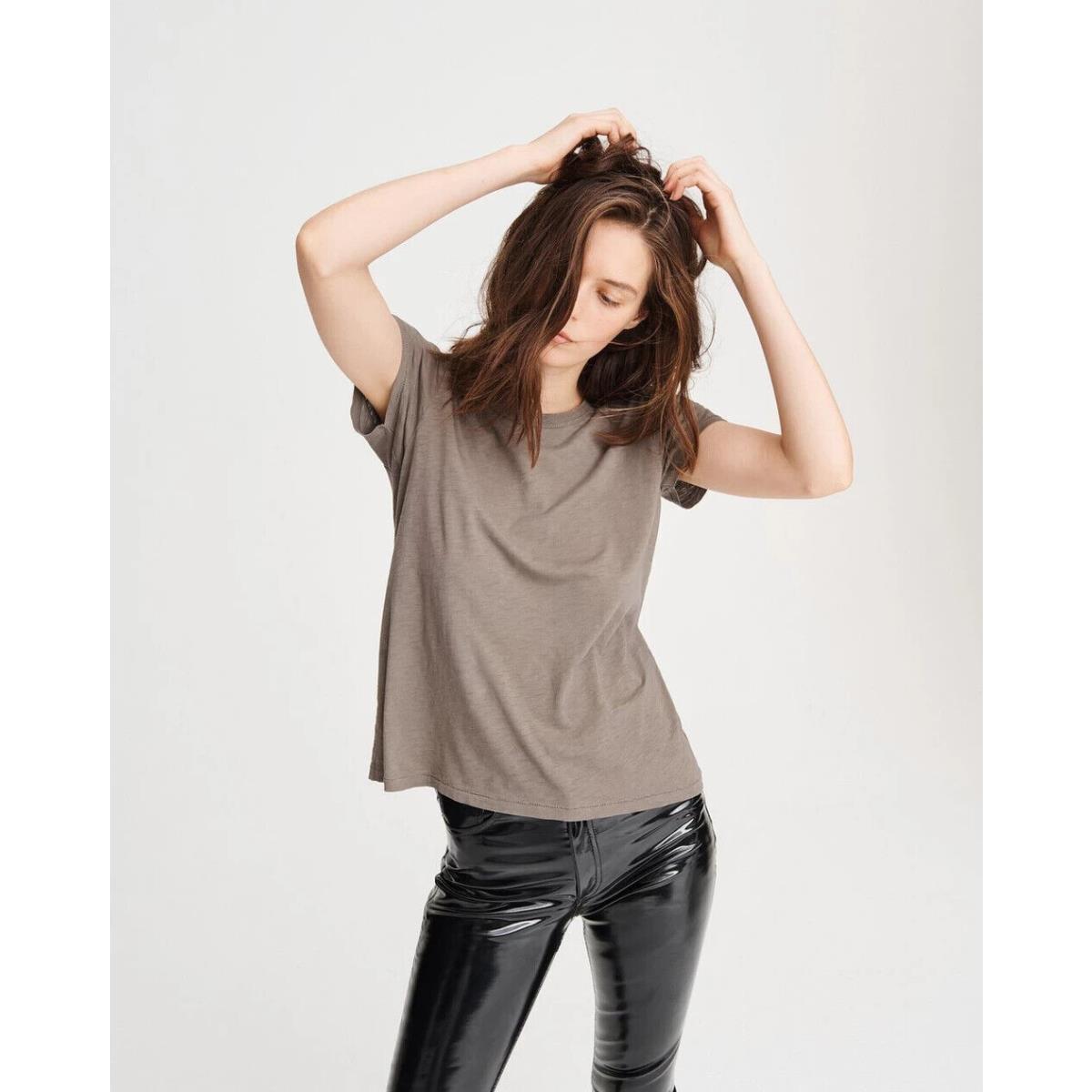 Rag Bone U Neck Tee Shirt In Grey Moss Size:xx-small